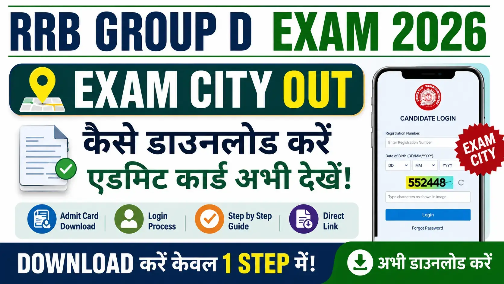 RRB Group D Exam City slip 2026